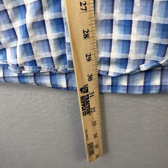 Bugatchi Shirt Mens L Large Blue Plaid Shaped Fit Short Sleeve Button Up Cotton - Picture 4 of 10